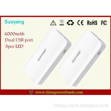Aluminum shell Li Ion 6000mah Power Bank , Fast charging Ba